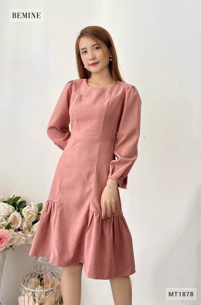 MT1878GACH - Đầm tay dài đuôi cá đáp ngực
