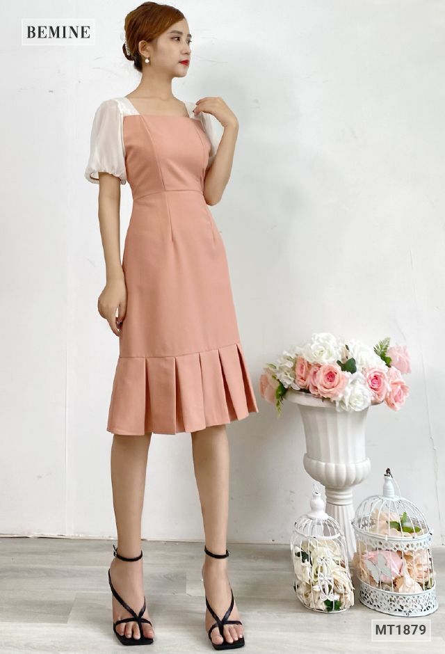 MT1879DA - Đầm đuôi cá tay phối trắng