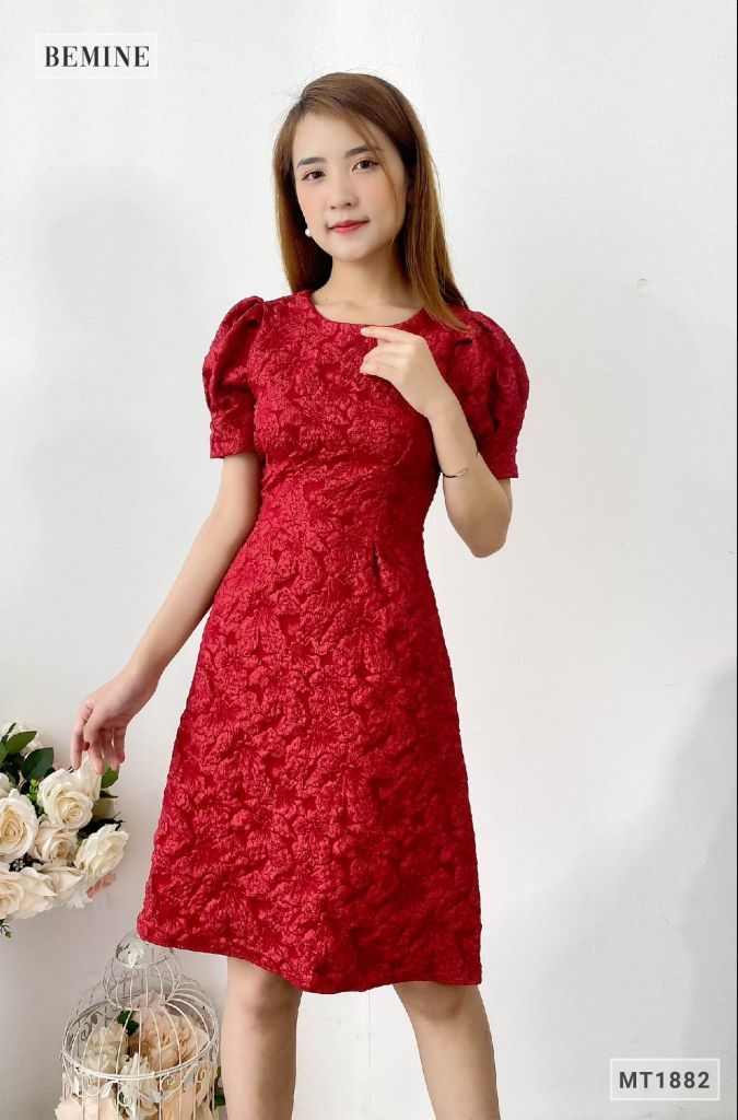 MT1882DO - Đầm thanh lịch tay bồng ly eo