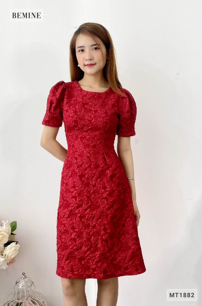 MT1882DO - Đầm thanh lịch tay bồng ly eo