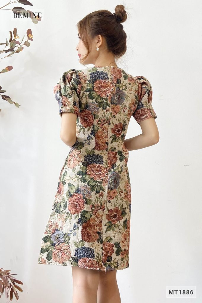 MT1886NAU - Đầm thanh lịch tay bồng ly eo