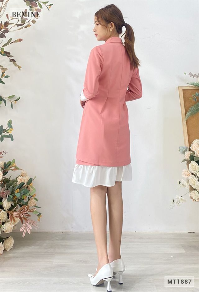 MT1887HONG - Đầm phối trắng + áo khoác 4 nút