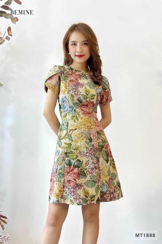 MT1888XANH - Đầm cổ Vich tay búp