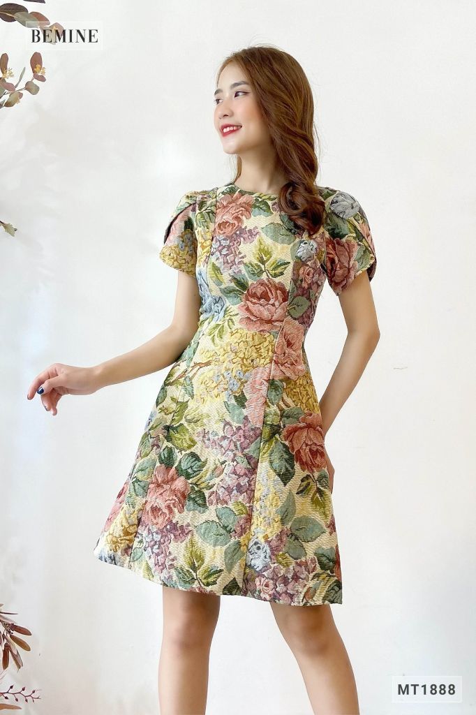 MT1888XANH - Đầm cổ Vich tay búp