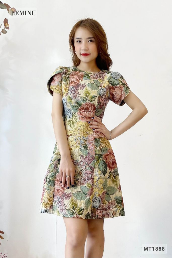 MT1888XANH - Đầm cổ Vich tay búp