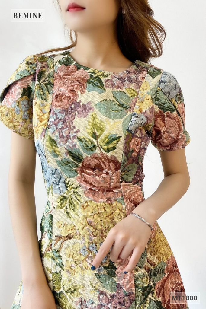 MT1888XANH - Đầm cổ Vich tay búp