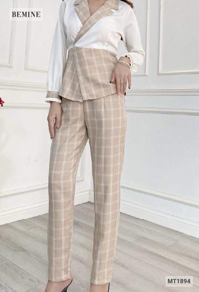 MT1894NAU - Sét vest dài phối caro