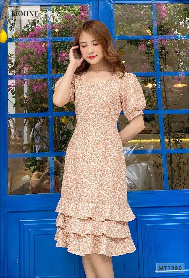 MT1896HONG - Đầm bông nhí bèo lai