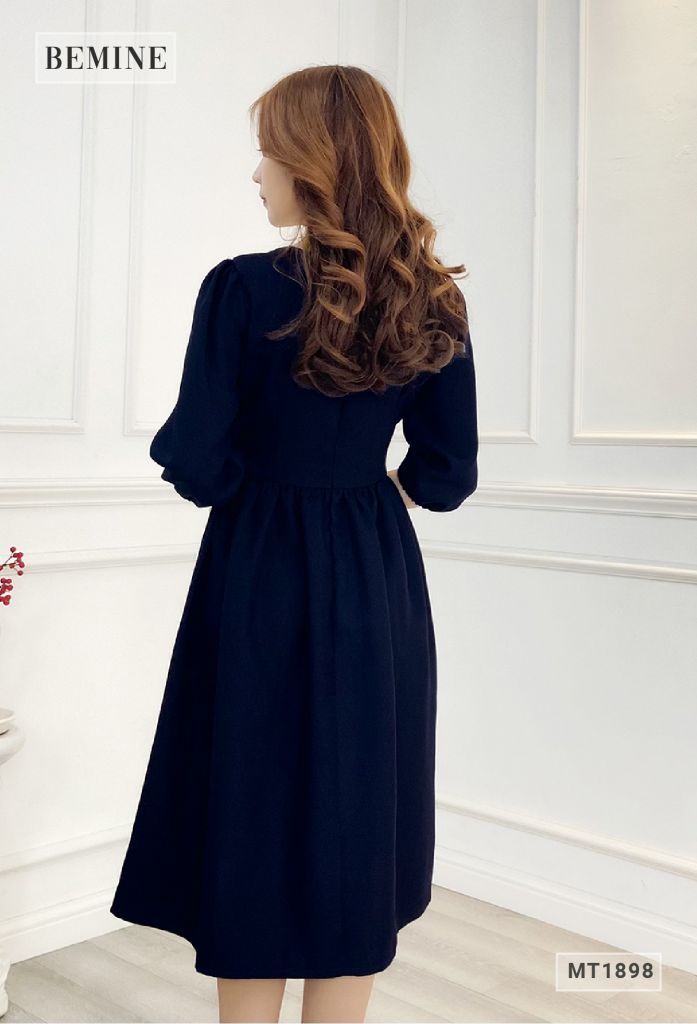 MT1898XANHĐEN - Đầm công chúa phối cổ bèo