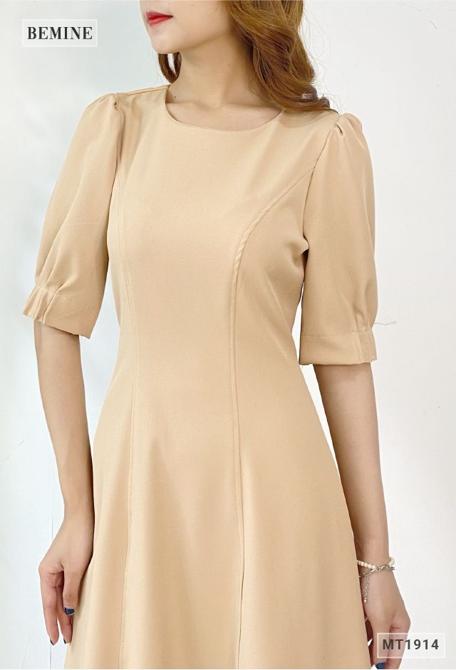 MT1914DA - Đầm tay xếp ly cổ tròn