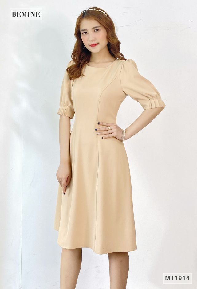 MT1914DA - Đầm tay xếp ly cổ tròn