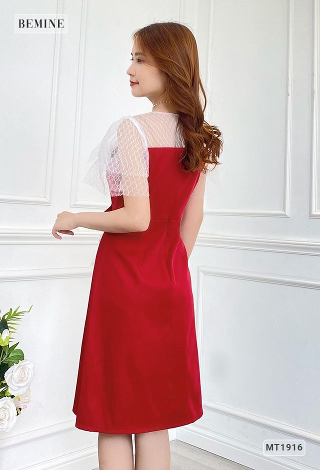 MT1916ĐO - Đầm phối lưới hoa eo