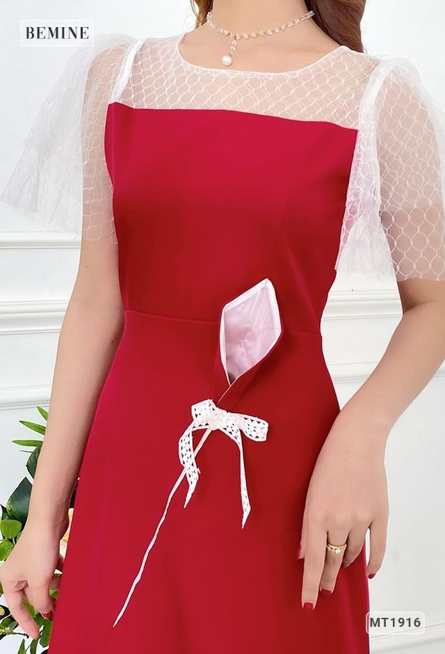 MT1916ĐO - Đầm phối lưới hoa eo