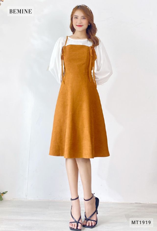 MT1919NAU - Đầm áo trắng phối đầm dây