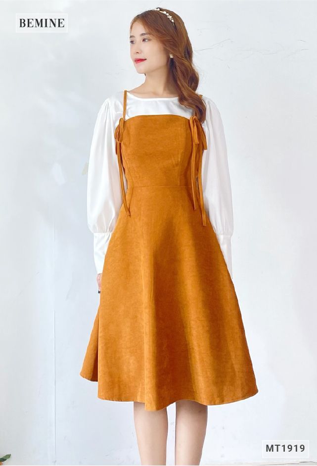 MT1919NAU - Đầm áo trắng phối đầm dây