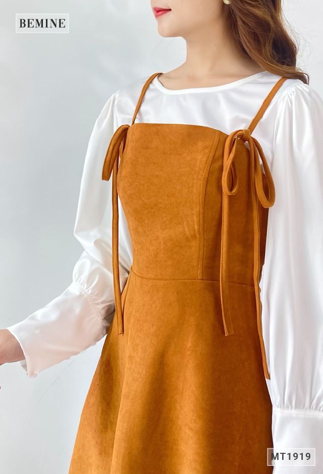 MT1919NAU - Đầm áo trắng phối đầm dây