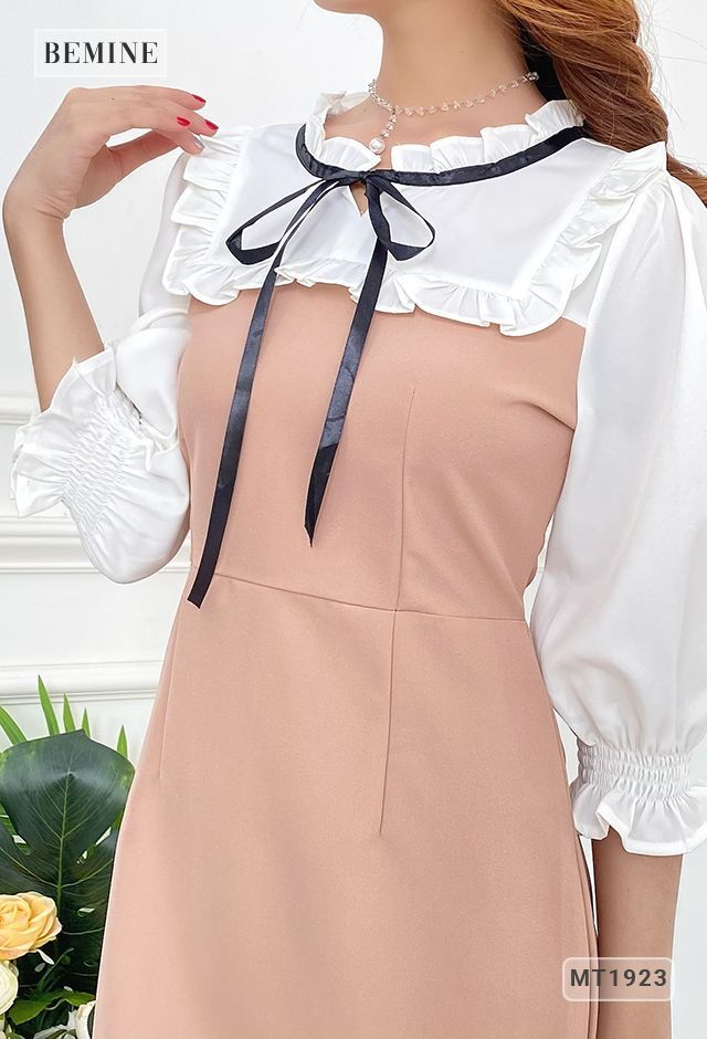 MT1923DA - Đầm body phối trắng bèo ngực