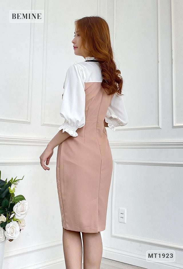 MT1923DA - Đầm body phối trắng bèo ngực