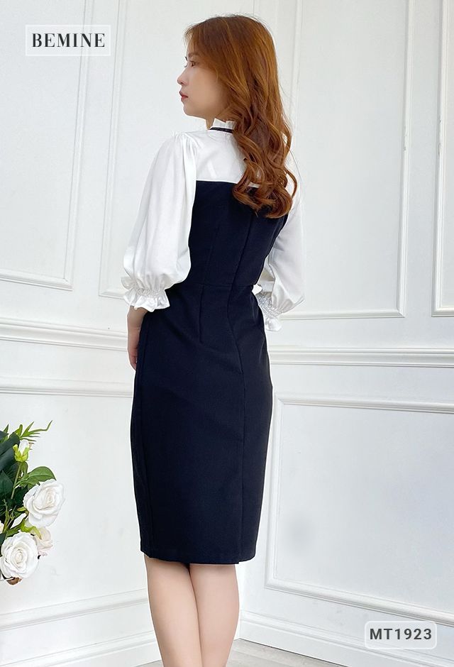 MT1923ĐEN - Đầm body phối trắng bèo ngực