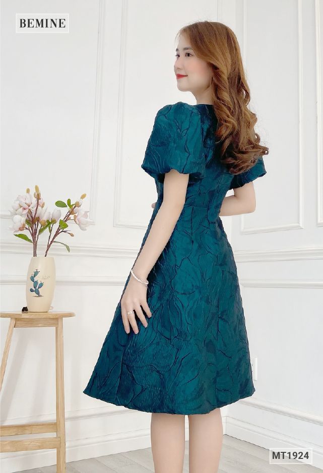 MT1924XANH - Đầm tapta tay bồng