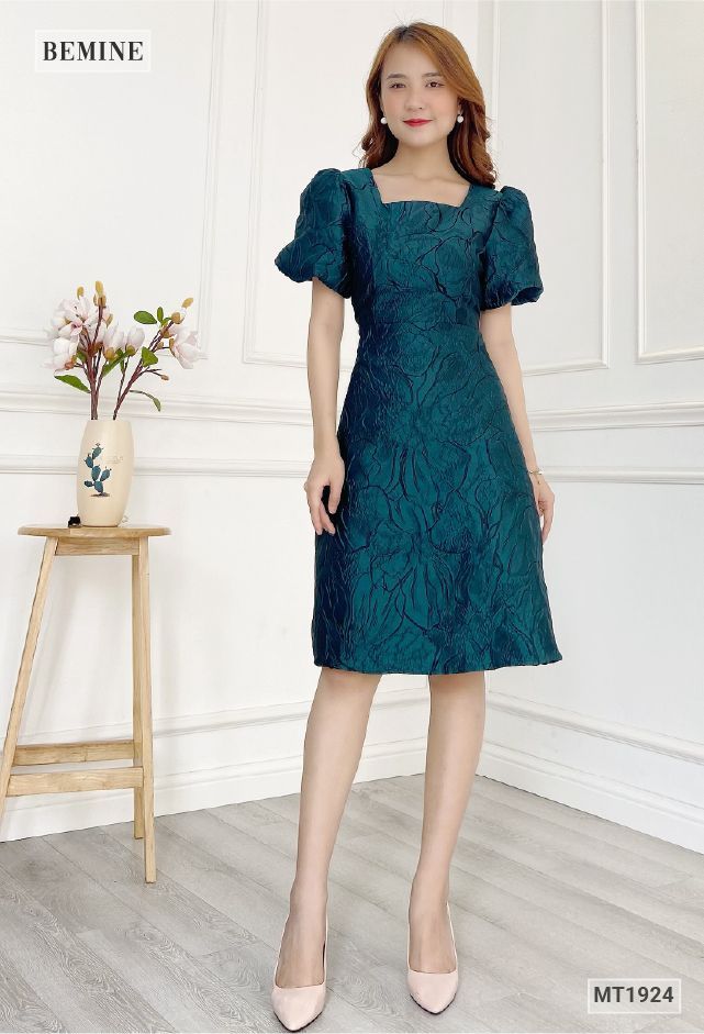 MT1924XANH - Đầm tapta tay bồng