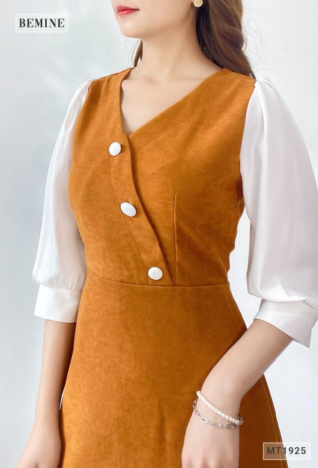 MT1925NAU - Đầm đuôi cá đắp chéo phối tay