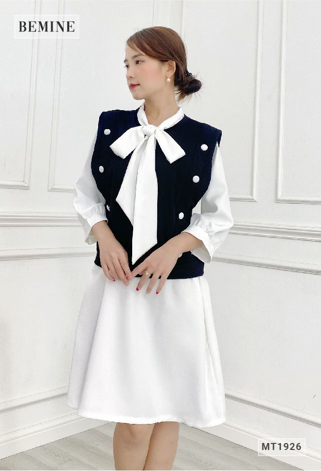 MT1926ĐEN - Sét váy phối áo ghile đen