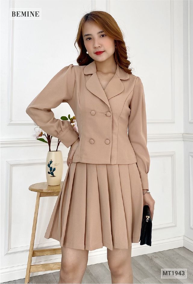 MT1943DA - Sét áo vest váy xếp ly