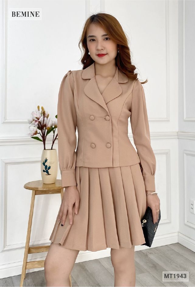 MT1943DA - Sét áo vest váy xếp ly
