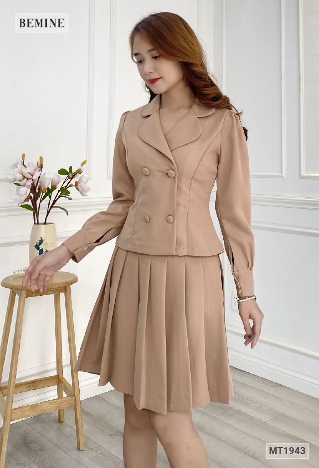 MT1943DA - Sét áo vest váy xếp ly