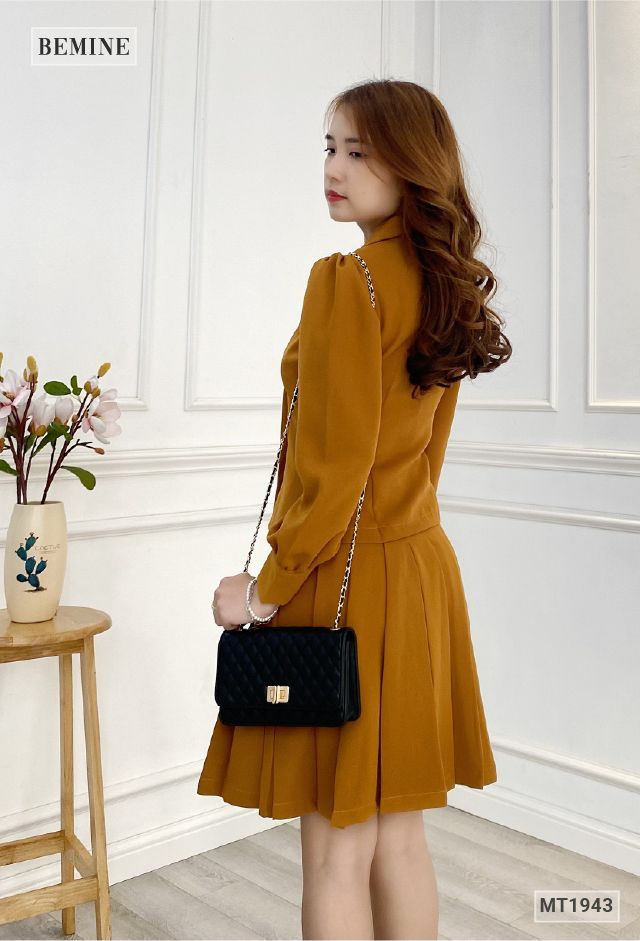 MT1943NÂU - Sét áo vest váy xếp ly