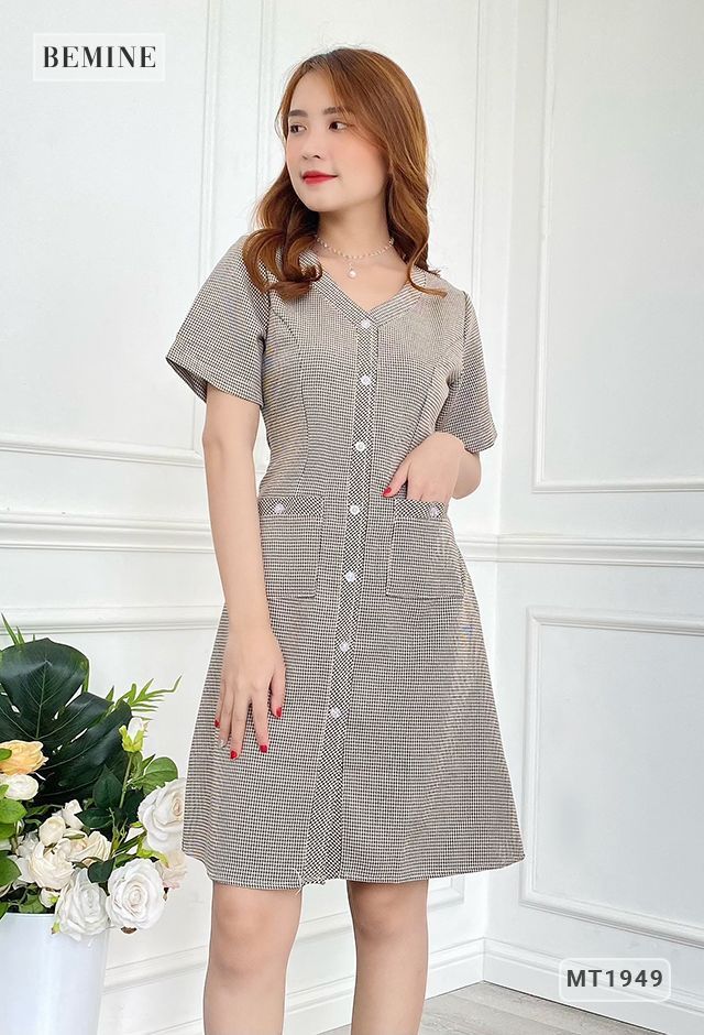 MT1949ĐEN - Đầm họa tiết 2 túi
