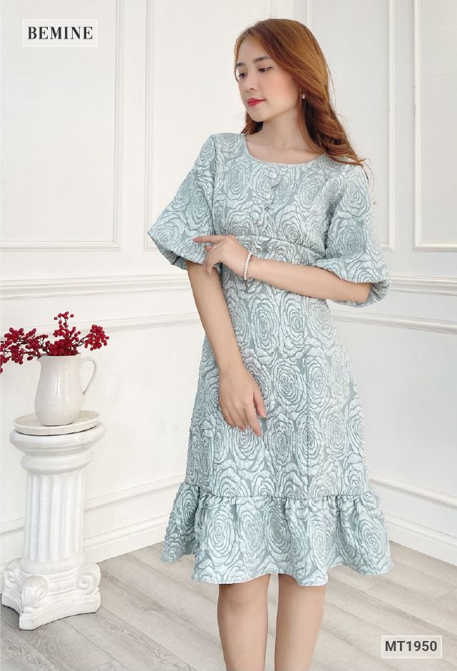 MT1950XANH - Đầm ty phồng ly ngực đuôi cá