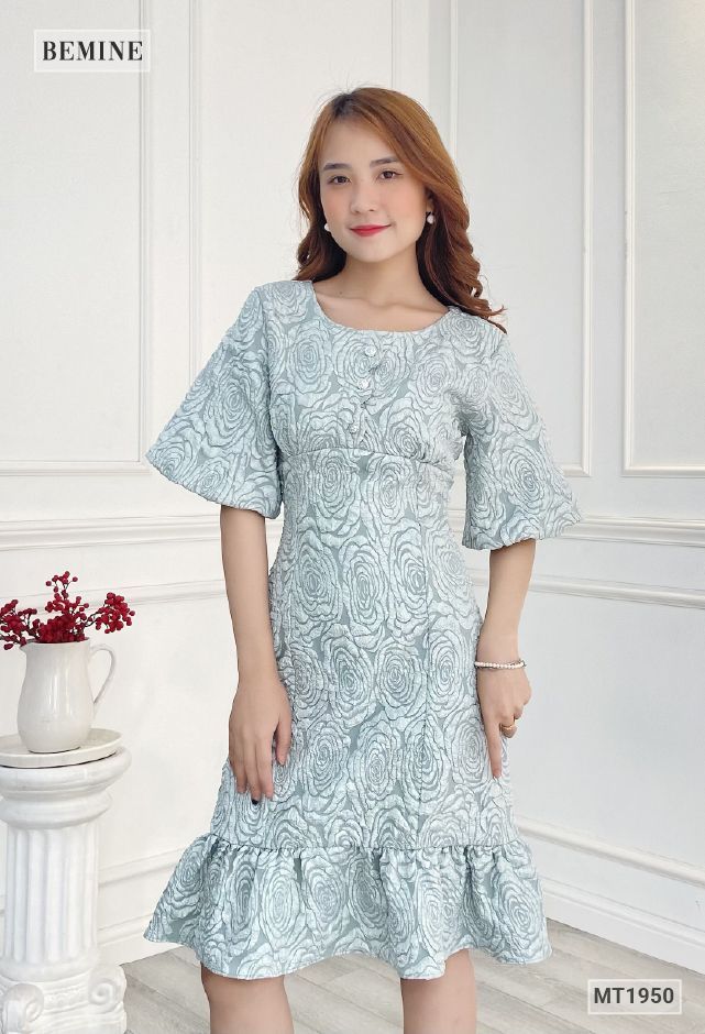 MT1950XANH - Đầm ty phồng ly ngực đuôi cá