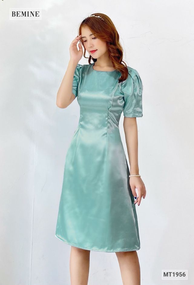 MT1956XANH - Đầm thanh lịch tay bồng ly eo
