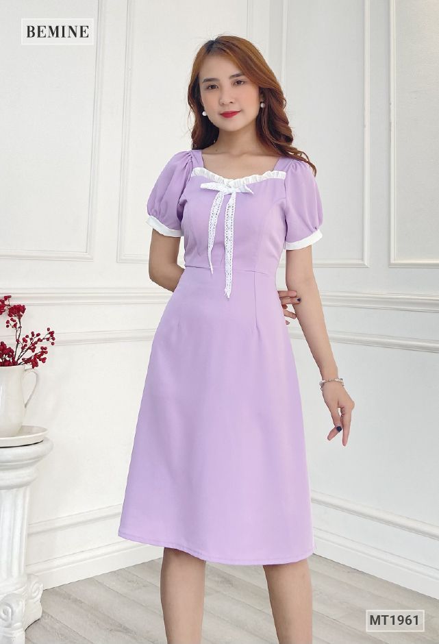 MT1961TIM - Đầm bèo cổ có nơ