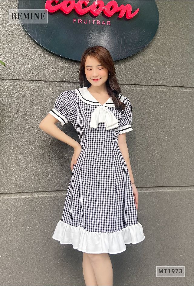 MT1973DEN - Đầm caro đuôi cá thủy thủ