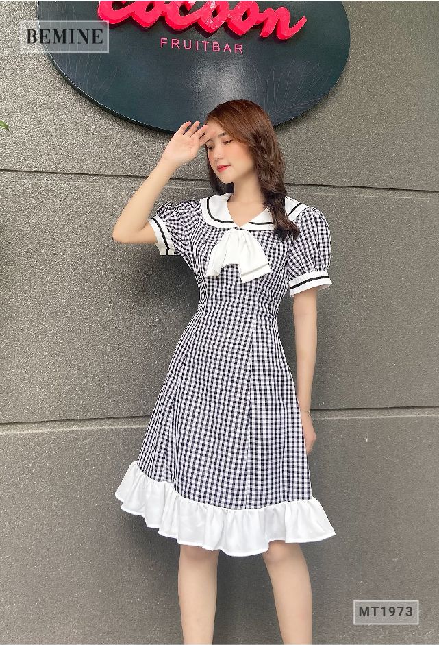 MT1973DEN - Đầm caro đuôi cá thủy thủ