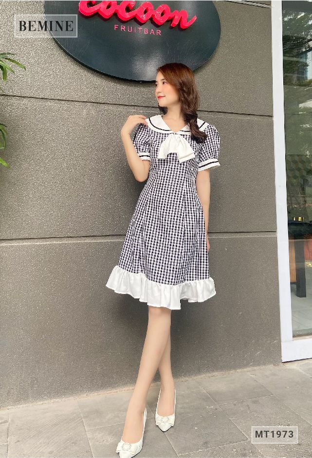 MT1973DEN - Đầm caro đuôi cá thủy thủ