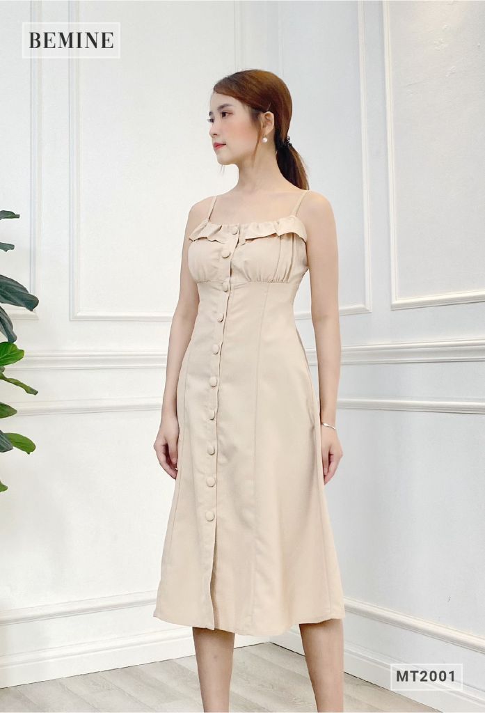MT2001DA - Đầm dây nhiều nút xếp ly ngực