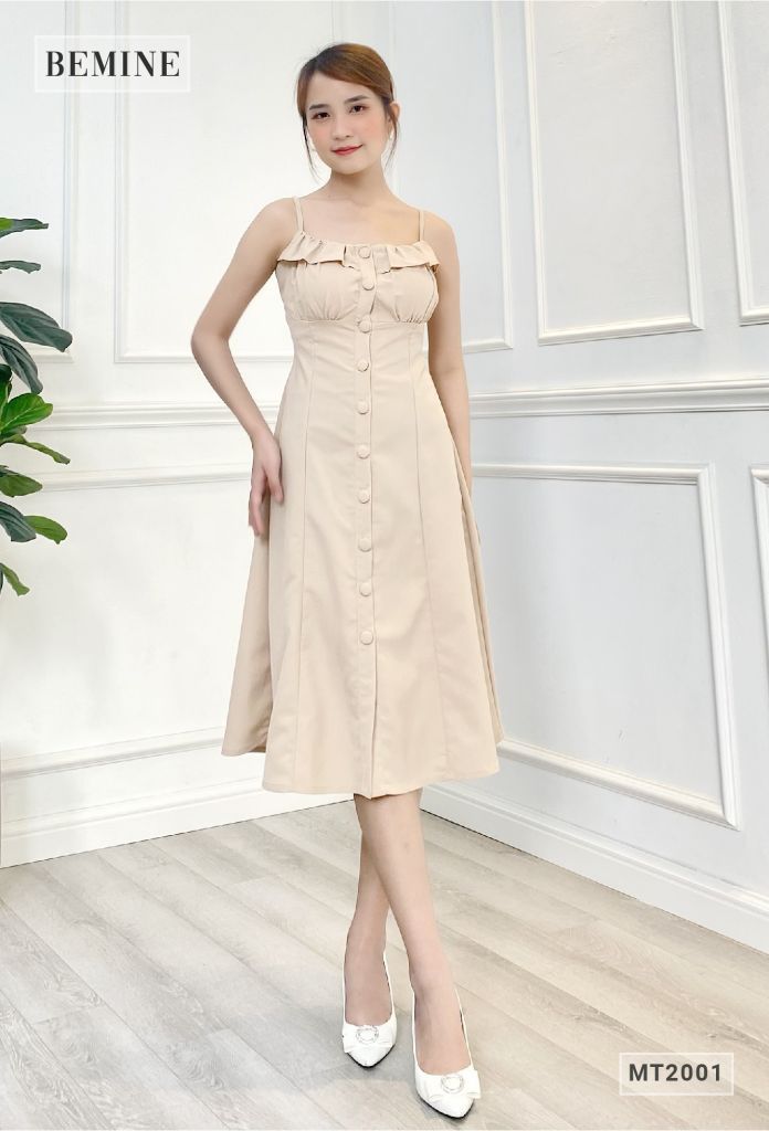 MT2001DA - Đầm dây nhiều nút xếp ly ngực