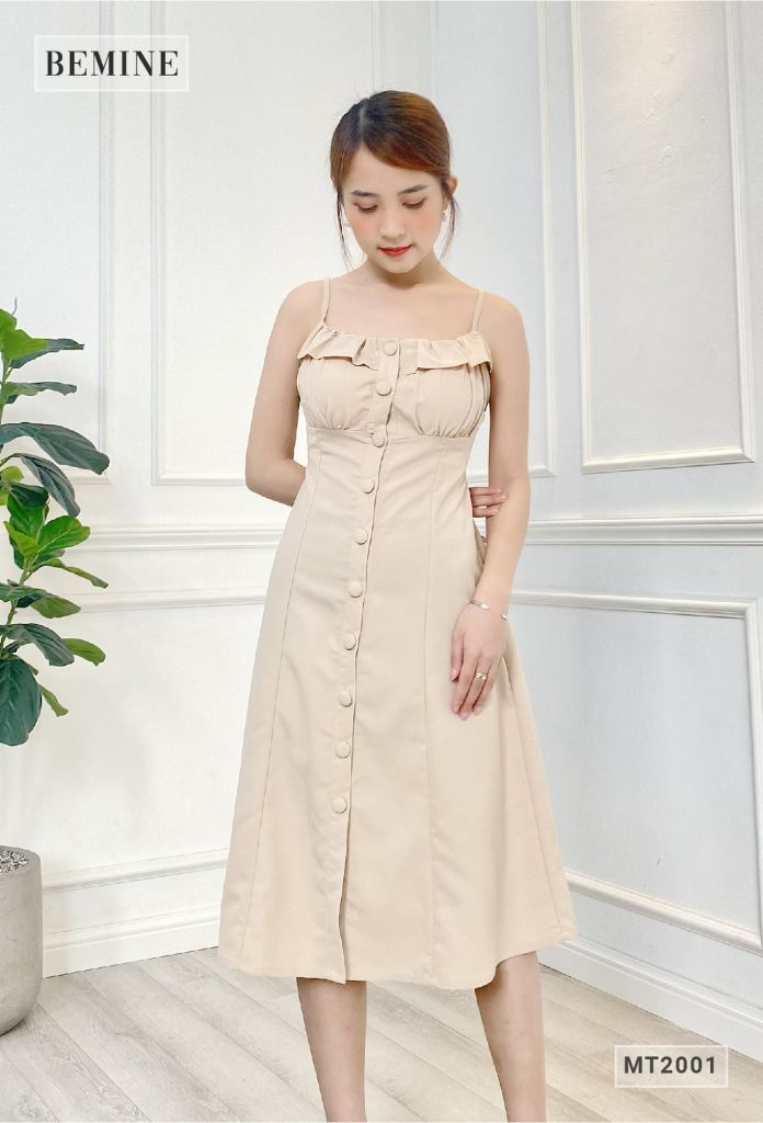 MT2001DA - Đầm dây nhiều nút xếp ly ngực
