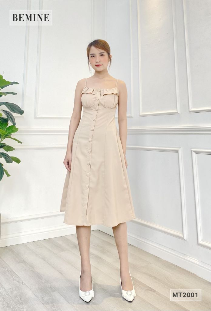 MT2001DA - Đầm dây nhiều nút xếp ly ngực