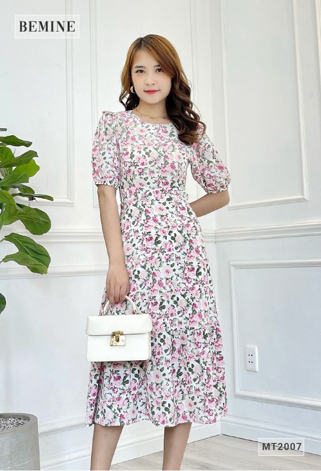 MT2007HONG - Đầm dáng dài nơ eo tùng đuôi cá dài