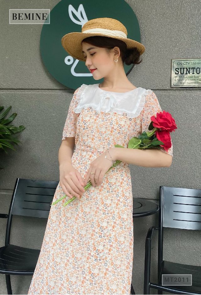 MT2011CAM - Đầm phối ngực trắng có nơ