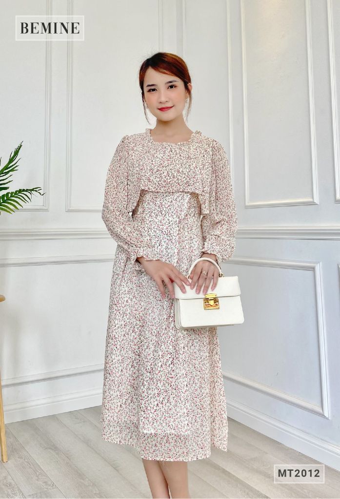 MT2012TRANG - Đầm vạt ngực tay dài