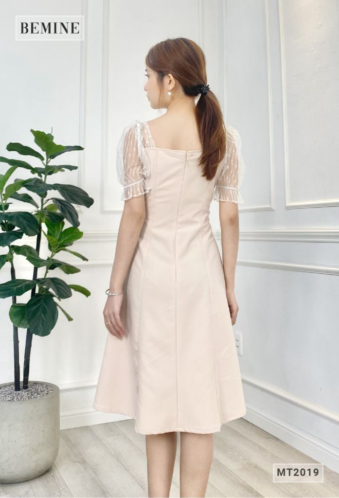 MT2019DA - Đầm chỉ nổi đáp ngực phối lưới
