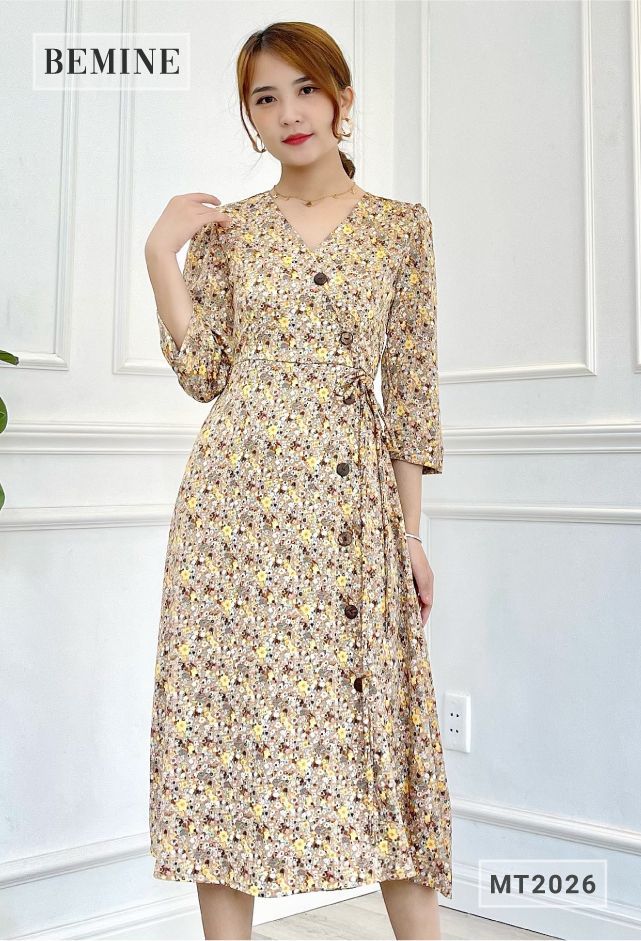 MT2026VANG - Đầm đắp chéo cổ tim