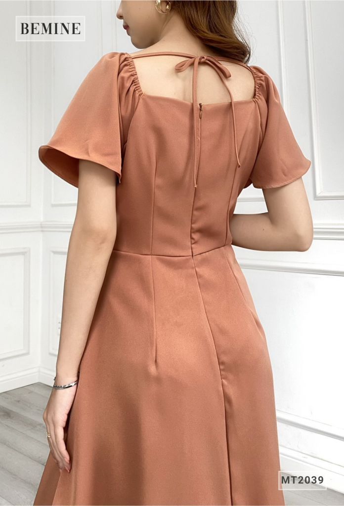 MT2039NAU - Đầm cổ nhún ngực bèo phom dài