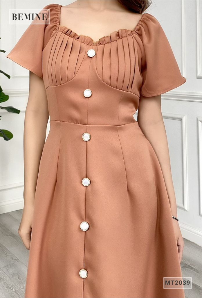 MT2039NAU - Đầm cổ nhún ngực bèo phom dài